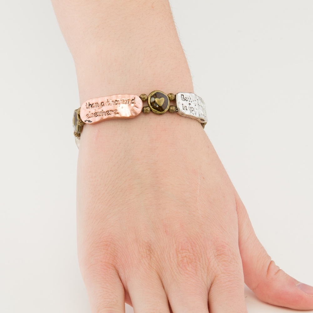 NEW! STRETCHY MULTI-TONED METAL BRACELET W/ QUOTES